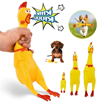 Screaming Chicken Squeezing Sound Toy Pet Dog Chewing Toys Stress Relieving Toys Durable Yellow Rubber Breathable Chicken Gifts